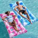 SLOOSH 2-Pack Inflatable Pool Floats Mat - XL Pool Floaties Adults Size with Headrest, Sun Tanning Raft Lake Beach Swimming Pool Party Toys Floating Lounge Above Water Keep Cool (Blue/Pink)