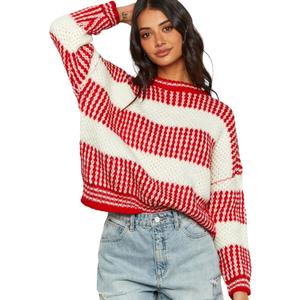 ZAFUL Women's Halloween Knit Sweater Crew Neck Pumpkin Print Pullover Long Sleeve Casual Loose Jumper Crop Tops (Large)