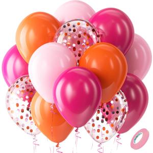 Bezente Pink and Orange Latex Balloons,60pcs 12 inch Light & Hot Pink Orange Confetti Balloons for Baby Shower, Birthday, Wedding, Tropical Party decorations