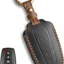 for Toyota Key Fob Cover Genuine Leather Key Case Shell Compatible with 4Runner Highlander Camry RAV4 C-HR (Black, 4 Buttons)