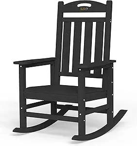 Oversized Outdoor Rocking Chair, High Back Porch Rocker Chair, HDPE All Weather Resistant Rocking Chairs for Patio, 380lbs Weight Capacity, Black