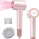 Hair Dryer, 160,000 RPM High-Speed Ionic Blow Dryer for Fast Drying, Professional Lightweight Hairdryer with Diffuser, Magnetic Nozzle, 4 Temps & 2 Speeds, Low Noise for Travel & Home - Pink