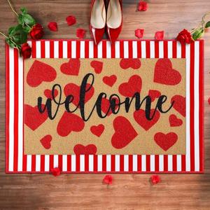 Tinideya 2 Pcs Door Mat Welcome Non Slip Coir Mats Floor Layering Doormats Seasonal for Front Porch Entryway Decor(Heart)