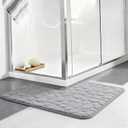 L-Shaped Bath Rug and Shower Mat, Corner Bath Rug for Bathtub, Non-Slip Absorbent Carpet for Bathroom Floor, Machine Washable Grey Shaggy Toilet Mat for Corner Showers (Pebble Grey)