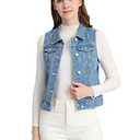 Allegra K Women's Washed Denim Buttoned Vest W Flap Pockets Small Light Blue-B.S