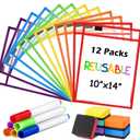 Watersay 24 Pcs 10x14 Dry Erase Pockets Sleeves, Rainbow