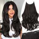 KooKaStyle Invisible Wire Hair Extensions 20" Long Wavy Layered Synthetic Clip in Hair Extension with Transparent Wire Adjustable Size 6 Secure Clips Dark Brown Thick Hairpieces for Women20 Inch,150g