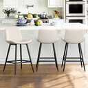 24 inch Counter Stool, Modern Bucket Barstool Set of 3, Barstools with Back and Footrest, Faux Leather Bar Stools for Kitchen Island Restaurants Light Beige Gray 