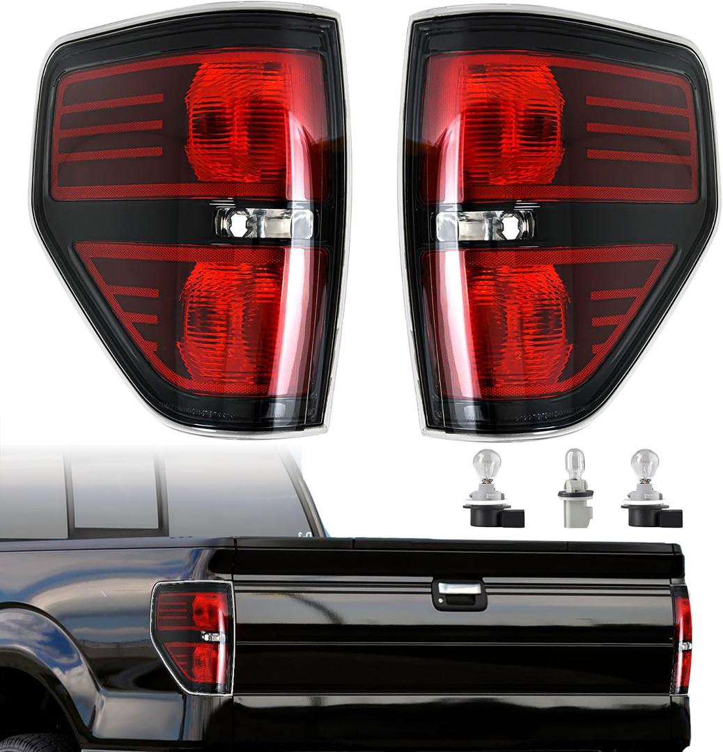 Tail Light Assembly Compatible with 2009-2014 Ford F150 F-150 Tail lights Rear Brake Lamp OE Replacement with Bulbs and Socket, Passenger and Driver Side (Black Border)