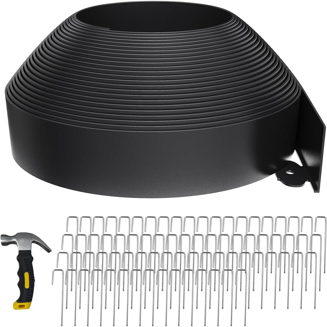 66FT Landscape Edging 4 in Tall with 70 Spikes, Garden Edging Border and 1 Hammer, Plastic Landscape Edging Border Lawn Edging for Landscaping, Flower Beds, Yard