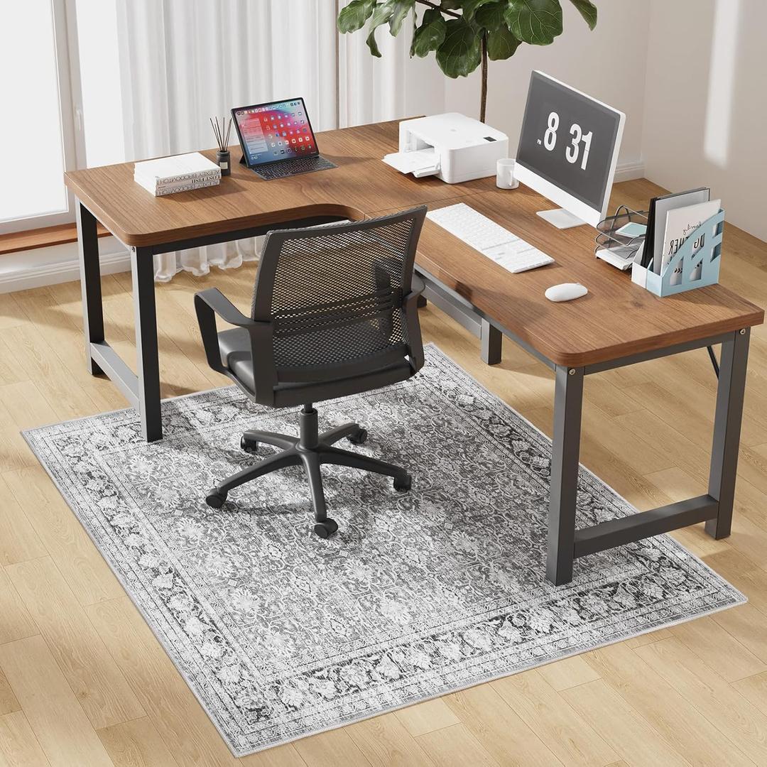Modern Grey 50" x 60" Hard floor Chair Mats, Machine Wash Computer Chair Mat for Hardwood,Easy Glide Rolling Chairs Mat for Office & Home,Anti-Slip Floor Protector for Tile Floors,Foldable Office Mats