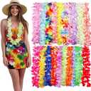 Hawaiian Leis for Luau Party 50 Pcs Tropical Hawaiian Flower Adjustable Necklace Colorful Hawaii Leis Bulk Artificial Flowers for Wedding Hula Dance Decor Birthday Summer Beach Pool Party