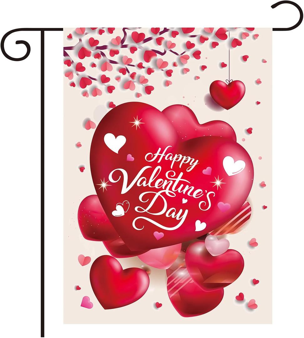 Valentine's Day Garden Flag Seasonal Heart Garden Flag Burlap Outdoor Flag Welcome Double-Sided 12x18 Inch Burlap Flag for Outdoor Decoration