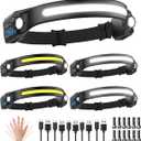 Headlamp Rechargeable 5Pack, 230 Wide Beam Head Lamp with 2 Spotlights, LED Headlamp with Motion Sensor, 5Mode Rechargeable Headlamp, Head Lights for Forehead, Headlamps for Adults Running Hard Hat