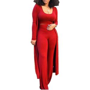 HANMAX Women's Tracksuit Winter Autumn Knitted Long-sleeved Blazer Coat Tank Long Pants Three Piece Sets Outfit (Red, S)