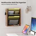Creso hom Mail Organizer Wall Mounted, 6-Tier Wall File Organizer with 2 Hooks, Wooden Desk Organizer Magazine Holder with Bottom Flat Tray, for Office Home, Rustic Brown