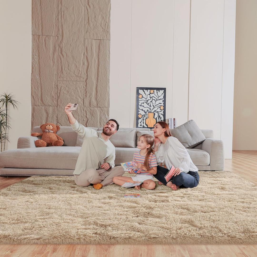 Light Tan 8x10 Area Rugs for Living Room Bedroom, Fluffy Large Rug Soft Shag Non-Slip Carpet for Kids Boys and Girls Room Dorm Home Decor (8ft x 10ft)