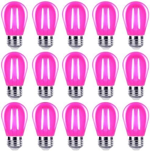 ZHZHLED Pink Light Bulbs S14 LED String Light Replacement Bulbs 2W (20 Watt Equivalent), Shatterproof Outdoor E26 Base Filament Edison Pink Lights for Christmas Mothers Day Decoration, 15 Pack