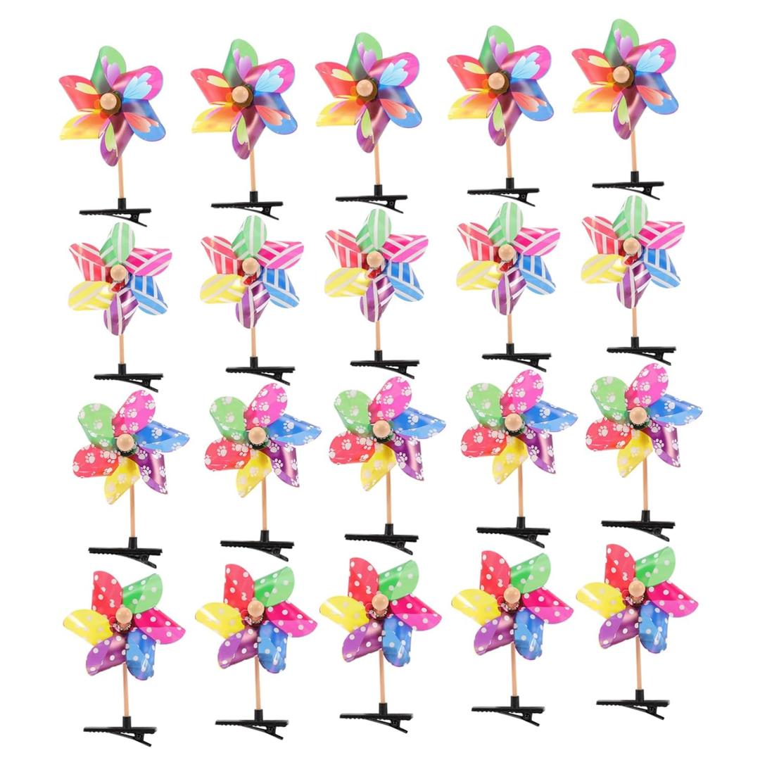 AngoilyPinwheel Hair Clips, 24PCS Colorful Windmill Barrettes, Hairpin Pinwheel Snap Bows Cartoon Kids Favor Kids Mini for Metal Iron Child Accessories, Cute