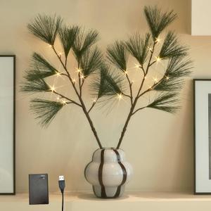 BAOLITVINE Lighted Christmas Pine Branches with Timer 32IN, Twig Branches with Lights Battery Operated and USB Plug in for Fireplace Mantle Christmas Decoration