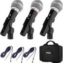Pyle 3 Piece Professional Dynamic Microphone Kit Cardioid Unidirectional Vocal Handheld MIC with Hard Carry Case & Bag, Holder/Clip & 26ft XLR Audio Cable to 1/4'' Audio Connection (PDMICKT34),Black
