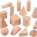 Syhood 15 Pcs 3D Shapes Geometric Solids Wooden Shapes Large Size Burlywood Color Geometric Blocks Set Montessori Learning Toy Pattern Blocks Solid for Preschool Elementary Home School Supplies