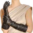 Womens Winter Long Evening Dress Texting Touchscreen Leather Gloves Sleeves Fleece Lined Ruched Elbow Length Costume (8.5, Black ( Touchscreen Function ))