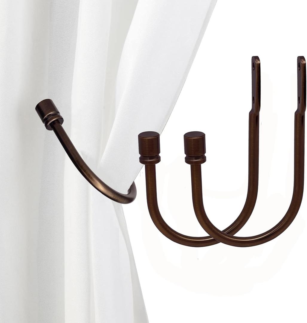 Antique Bronze Curtain Holdbacks | 2 PCS, | Quick Installation Hooks for Heavy Drapes | Solid Steel U-Shape Design