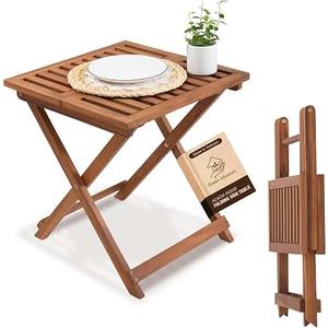 Folding Outdoor Patio & Camping Side Table, Acacia Wood, Golden Teak Finish
