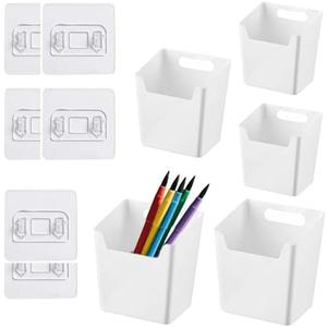 TSKVT 5 Pack Cabinet Door Organizer, Adhesive Cabinet Door Storage Bins, Hanging Wall Mount Pockets, Wall Mount Organizer For Kitchen, Shower Bathroom, Office, Sink, Makeup Room (White)
