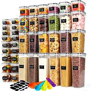 stusgo Airtight Food Storage Containers with Lids, BPA Free Clear Pantry Storage Container for Kitchen Food Pantry Organizers and Storage, Plastic Pantry Organiser for Cereal,Flour and Sugar 42 pack