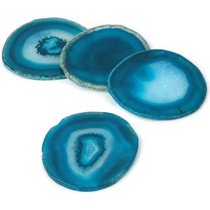 Agate Set, Drinks Stone Coasters 3.5-4" Geode Decor for Housewarming Birthday (Blue)