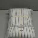 MooMee Fitted Bottom Sheet Only 100% Washed Cotton Linen Like Textured Breathable Durable Soft Comfy Deep Pocket Fits Mattress up to 17" (White Dark Grey Wide Stripes, King)