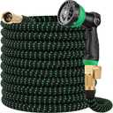 100 ft Expandable Garden Hose with 10 Spray Nozzle - 4 -Layer Latex Core - Heavy Duty Superior Strength 3750D - 100ft Expanding Water Hose - Extra Strong Brass Connectors/Storage Bag