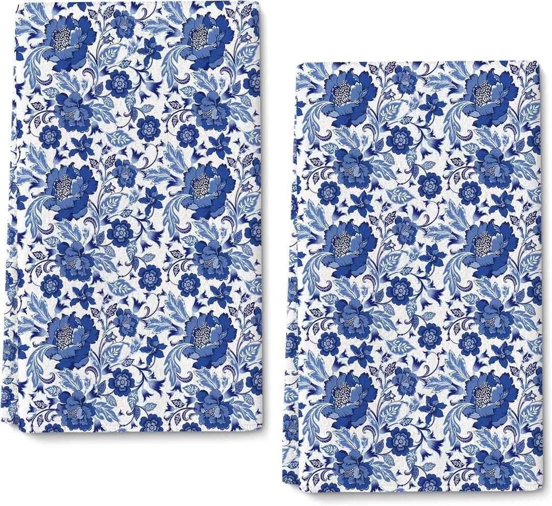 Navy Blue Floral Kitchen Towels, Chinoiserie Dish Towels Decorative Set of 2, Blue and White Hand & Tea Towel for Drying Cleaning Dish Cloths Decoration,Home Farmhouse Cleaning Kitchen Decor