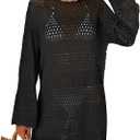 ANRABESS Women Swimsuit Crochet Swim Cover Up 2026 Summer Bathing Suit Swimwear Mesh Knit Beach Dress Vacation Outfits (Medium, Black)