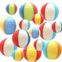 15 Pcs Beach Ball Style Paper Lanterns,Round Paper Lantern to Decorate Pool Party, Summer Party, Birthday Party,Baby Shower Party or School Classroom