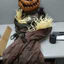 Haunted Hill Farm Life-Size Poseable Pumpkin Scarecrow, Halloween Animatronic with Touch Activated Lights and Sound, Scary Fright Props, Battery Operated Indoor or Covered Outdoor Halloween Decoration