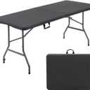 FDW 6 Foot Outdoor Dining Table, Foldable Portable Rectangular Plastic Folding Table with Built in Carrying Handle for Party and Wedding Use, Black