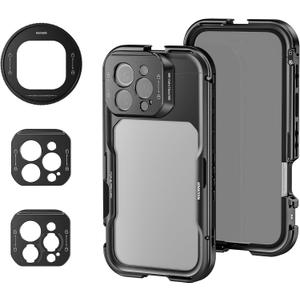 NEEWER 16 Pro Max Cage, Quick Release Video Rig Phone Stabilizer Compatible with iPhone 16 Pro Max with 67mm Filter Adapter, 17mm Lens Backplate, T Mount Lens Adapter Compatible with Moment, PA074