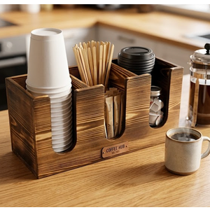 Wooden Storage Holder for Kitchen Counter - Large Organizer with 3 Compartment, Cooking Tool Crock & Farmhouse Kitchen Accessories