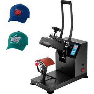 VEVOR Heat Press 6x3.75Inch Curved Element Hat Press Clamshell Design Heat Press for Hats Rigid Steel Frame No Stick Digital LCD Timer and Temperature Control (6x3.75Inch Clamshell Design)