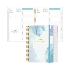 2026 Daily & Monthly Planner - One Page Per Day, Daily Planner from January 2026 - December 2026, Planner 2026 with 12 Monthly Tabs, 8.5" x 11", Blue Watercolor
