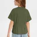 ZDC Girls Pleated Short Sleeve T Shirts Summer Crewneck Tops Casual Cute Basic Tees, Army Green, 140