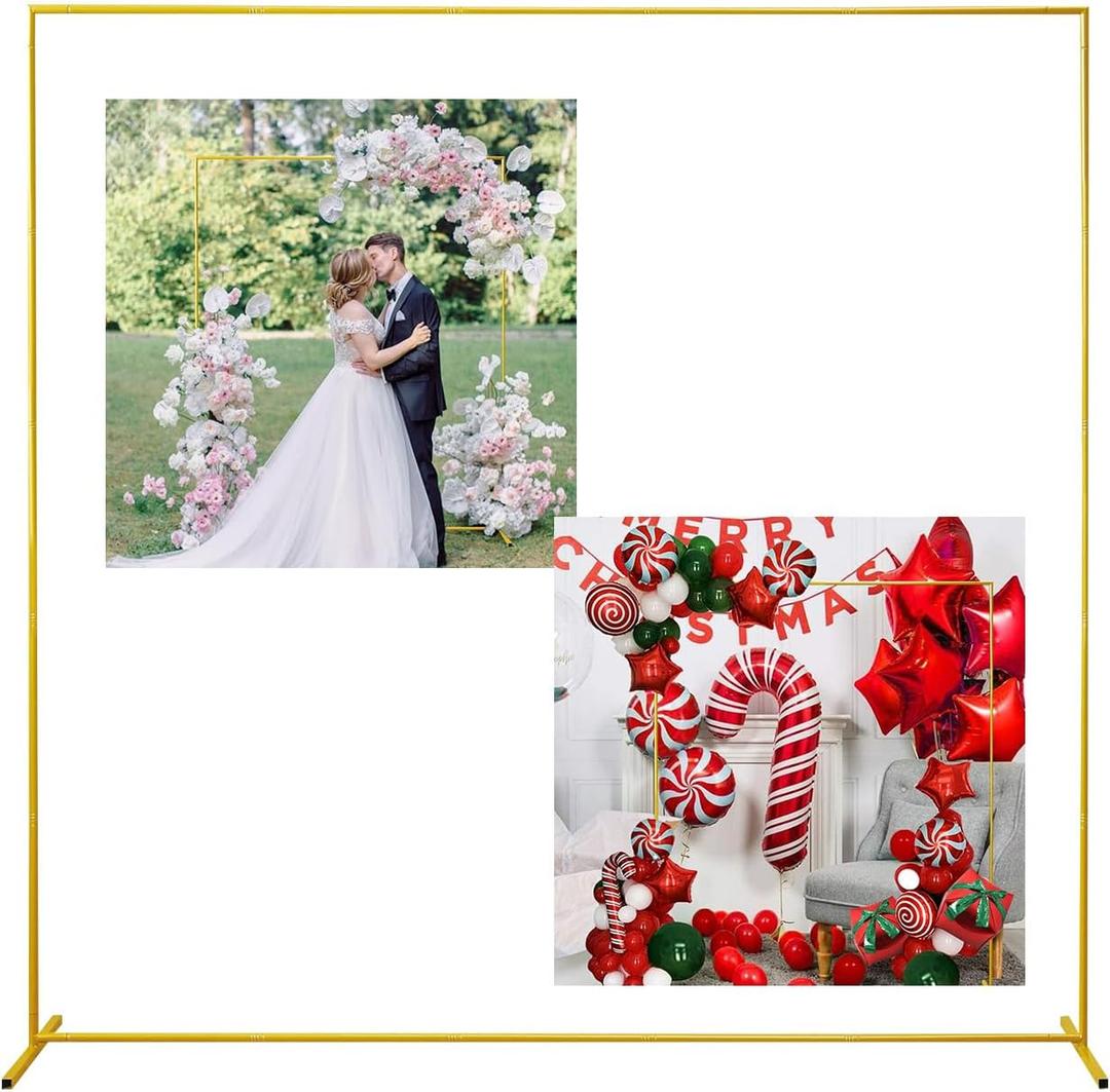 Gold Wedding Arch Backdrop Stand, 6.6FT*6.6FT Square Balloon and Flower Metal Aluminum Frame for Ceremony, Anniversary, Party, Baby Shower Photo Booth Decoration.