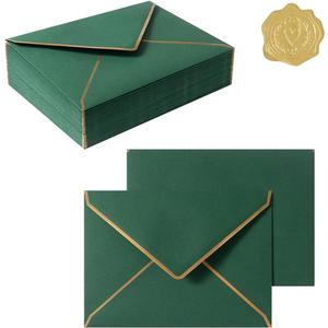 50 Pieces A7 Envelopes with Gold Border, 5.24 x 7.21 Inches Envelopes with Gold Stickers for Greeting Cards and Invitation (Dark Green, A7-5x7)