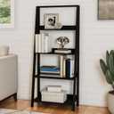 4-Tier Ladder Bookshelf - Freestanding Shelved Bookcase with Leaning Look for Living Room, Bathroom, and Kitchen Storage by Lavish Home (Black)