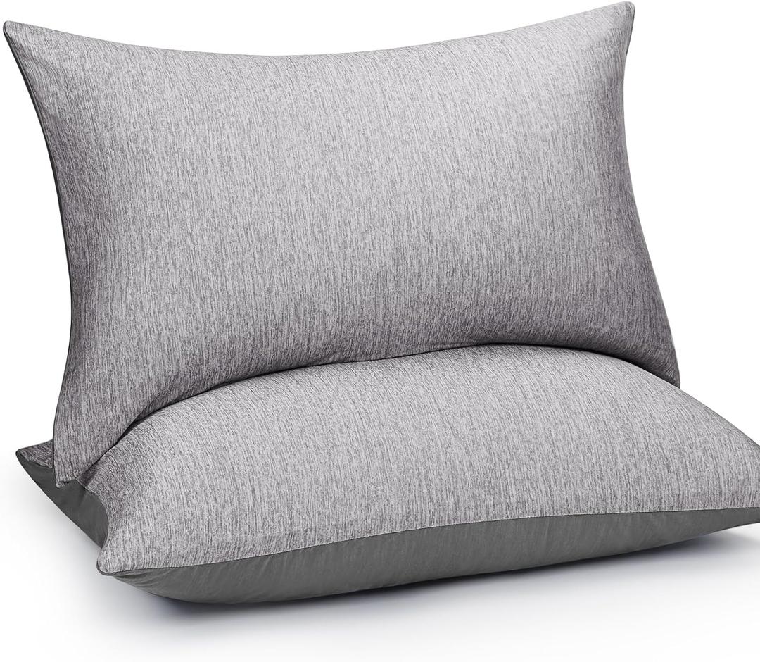 HOMFINE Cooling Pillowcases Queen Size - Double Side Q-Max 0.439 Cooling Fiber for Pillow Protector, Breathable Cold Pillow Cover for Hot Sleeper Night Sweat, Hidden Zipper, 2 Pack (20"x30", Grey)