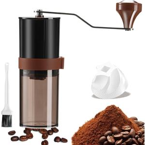 Portable Manual Coffee Grinder- Ceramic Burr, Adjustable Coarse to Fine, 30g Beans & 60ml Powder, Hand Coffee Bean Mill with Detachable Handle for Espresso, French Press, Camping