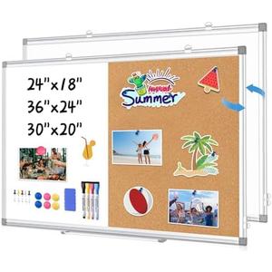 WALGLASS Combination Magnetic Whiteboard & Corkboard, 20"x30" Combo for School, Office & Home, Dry Erase Board with Removable Tray, Pins, Eraser, Markers & Magnets
